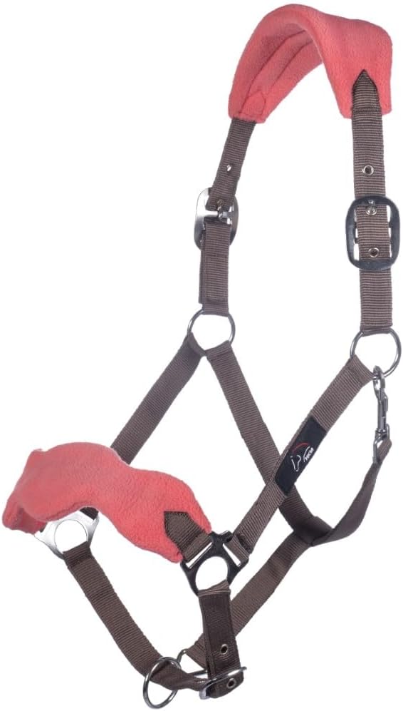 Laad afbeelding in Galerijviewer, HKM Holster met gebreide karabijnhaak &amp; vliegenfranjes, grijs/roze, pony - happygetfit.com
