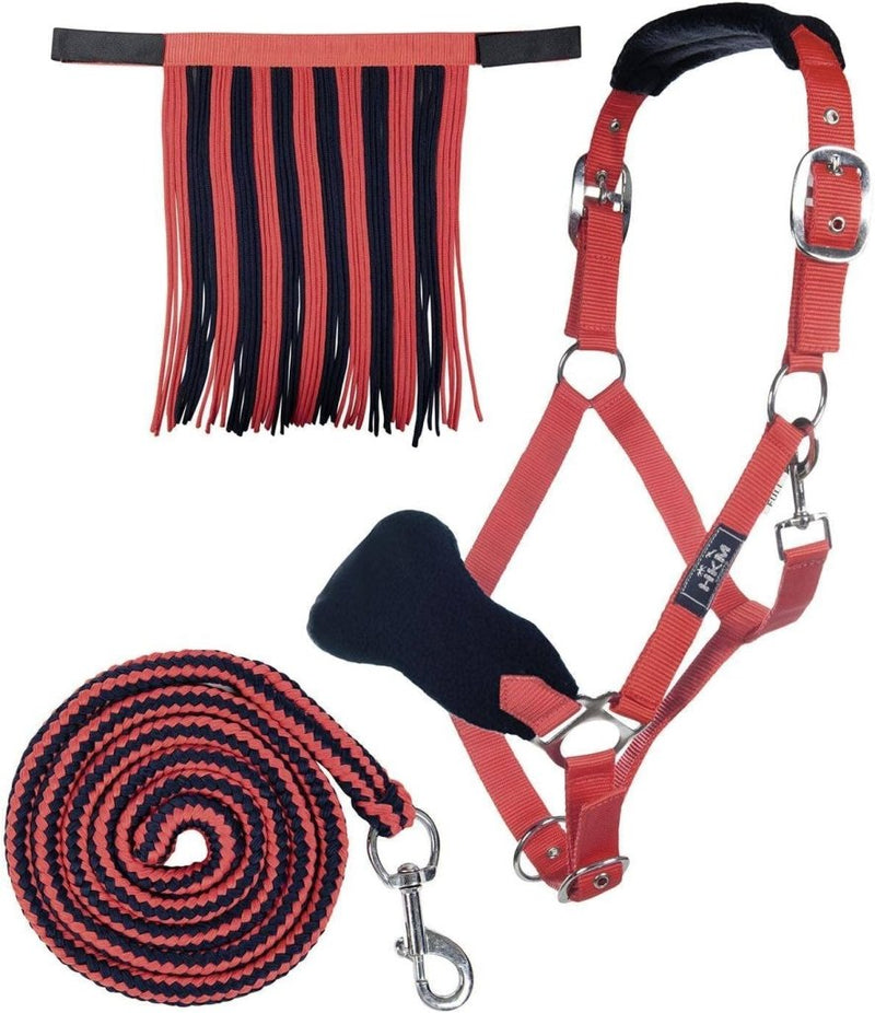 Laad afbeelding in Galerijviewer, HKM Holster met gebreide karabijnhaak &amp; vliegenfranjes, grijs/roze, pony - happygetfit.com

