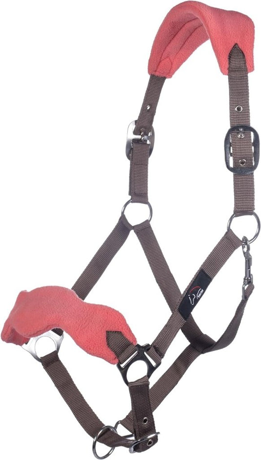 Holster met gebreide karabijnhaak & vliegenfranjes, grijs/roze, pony - happygetfit.com