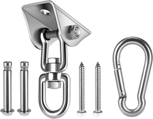 HOMPER 360° draaibare plafondhaak, 304 roestvrij staal, capaciteit 450 kg, met M8 karabijnhaak, schommelhaak voor hangstoel, beton, hout, yoga, hangmat, stoel, zandzak, wandhaak, gym (Zwart) - happygetfit.com