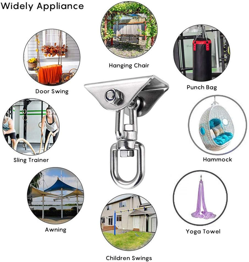 Load image into Gallery viewer, HOMPER 360° draaibare plafondhaak, 304 roestvrij staal, capaciteit 450 kg, met M8 karabijnhaak, schommelhaak voor hangstoel, beton, hout, yoga, hangmat, stoel, zandzak, wandhaak, gym (Zwart) - happygetfit.com
