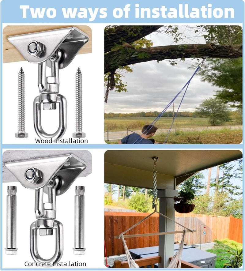 Load image into Gallery viewer, HOMPER 360° draaibare plafondhaak, 304 roestvrij staal, capaciteit 450 kg, met M8 karabijnhaak, schommelhaak voor hangstoel, beton, hout, yoga, hangmat, stoel, zandzak, wandhaak, gym (Zwart) - happygetfit.com
