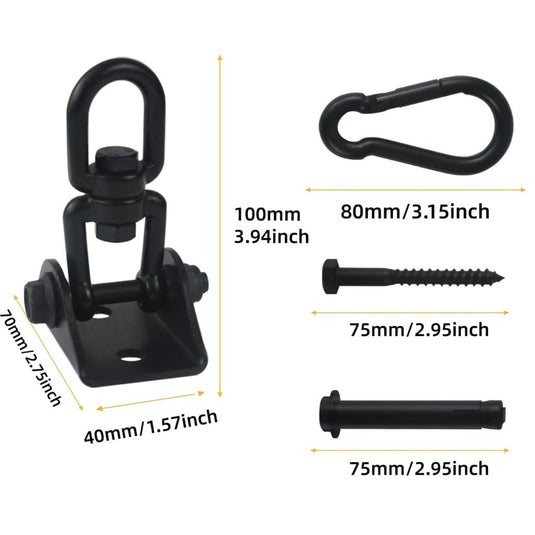 HOMPER Hammock Hanging Kit, 1000 lb Capacity Heavy Duty 360° Rotate Swing Hooks for Chair, Yoga, Outdoor Patio Porch,Black - happygetfit.com