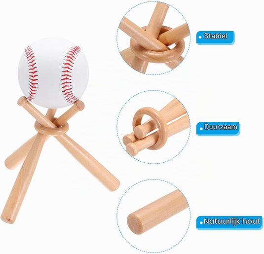 Honkbal displaystandaard van hout met mini honkbalknuppels – balhouder – honkbal accessoires - happygetfit.com