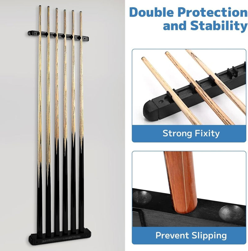 Load image into Gallery viewer, Houten biljartkeu wandhouder voor 6 keuen – zwart keurek voor pool en snooker - happygetfit.com
