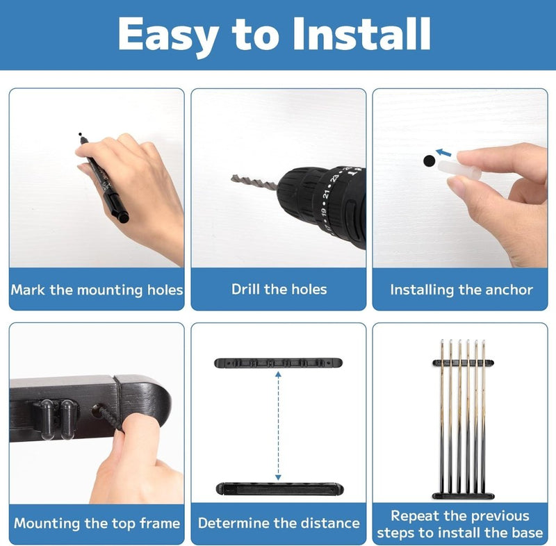 Load image into Gallery viewer, Houten biljartkeu wandhouder voor 6 keuen – zwart keurek voor pool en snooker - happygetfit.com
