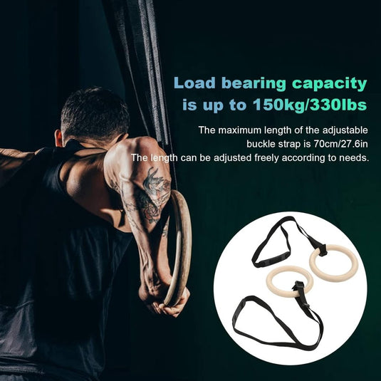 Houten gymnastiekringen 2 stuks van berkenhout met verstelbare ophangriemen – turnringen – calisthenics - happygetfit.com