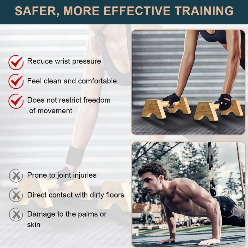 Załaduj obraz do przeglądarki galerii, Houten parallettes 2 stuks 25 cm met ergonomische antislip handgrepen – push-up bars – calisthenics - happygetfit.com
