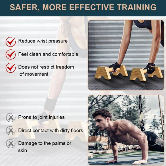 Houten parallettes 2 stuks 25 cm met ergonomische antislip handgrepen – push-up bars – calisthenics - happygetfit.com