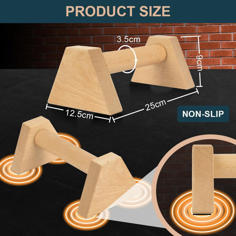 Załaduj obraz do przeglądarki galerii, Houten parallettes 2 stuks 25 cm met ergonomische antislip handgrepen – push-up bars – calisthenics - happygetfit.com
