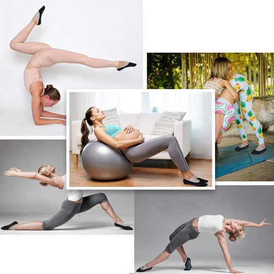 Hually Yoga Sokken, (2 stuks) Antislip Pilates Sokken voor Dames, Grips & Straps, Ideaal voor Pilates, Pure Barre, Ballet, Dans, Zwart en Grijs - happygetfit.com