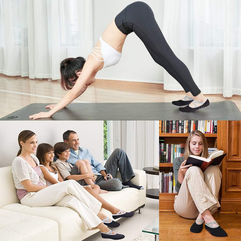 Laad afbeelding in Galerijviewer, Hually Yoga Sokken, (2 stuks) Antislip Pilates Sokken voor Dames, Grips &amp; Straps, Ideaal voor Pilates, Pure Barre, Ballet, Dans, Zwart en Grijs - happygetfit.com
