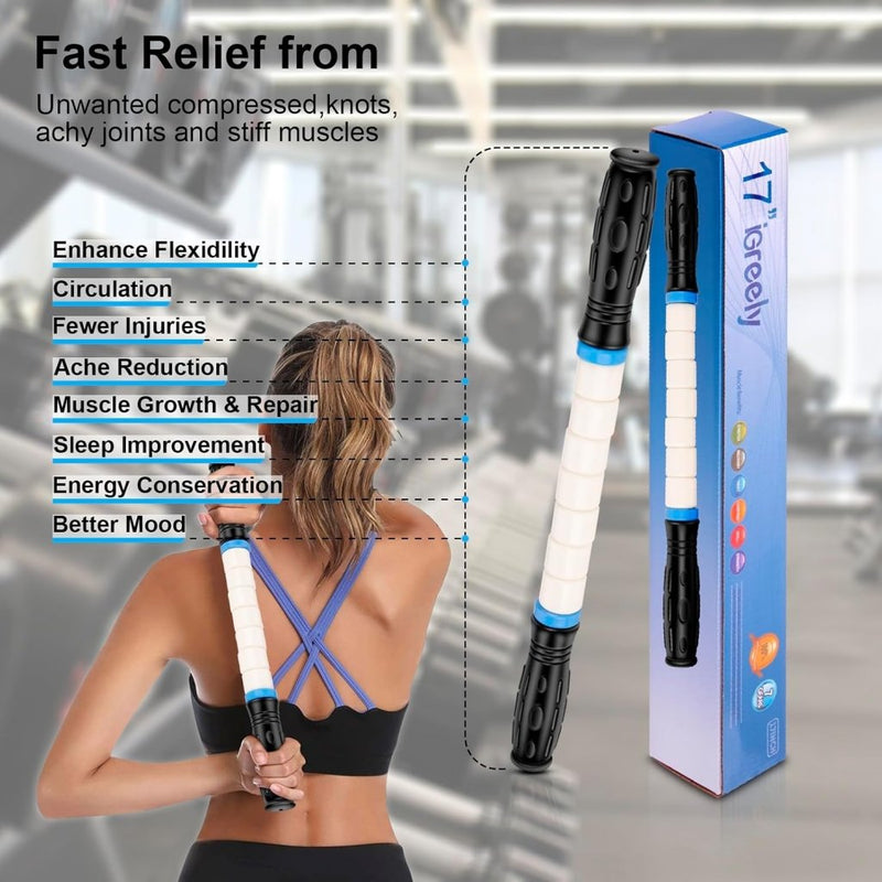 Load image into Gallery viewer, iGreely Foamroller 17 inch, iGreely massagerol met dubbele handgreep, bultontwerp massageroller, spierroller stick aanbevolen door fysiotherapeuten bevordert herstel snelle verlichting voor krampen - happygetfit.com
