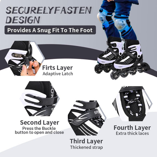 Inline skates voor kinderen, in grootte verstelbare inline skates voor kinderen, volwassenen, meisjes en jongens, inline skates, rolschaatsen voor binnen en buiten - happygetfit.com