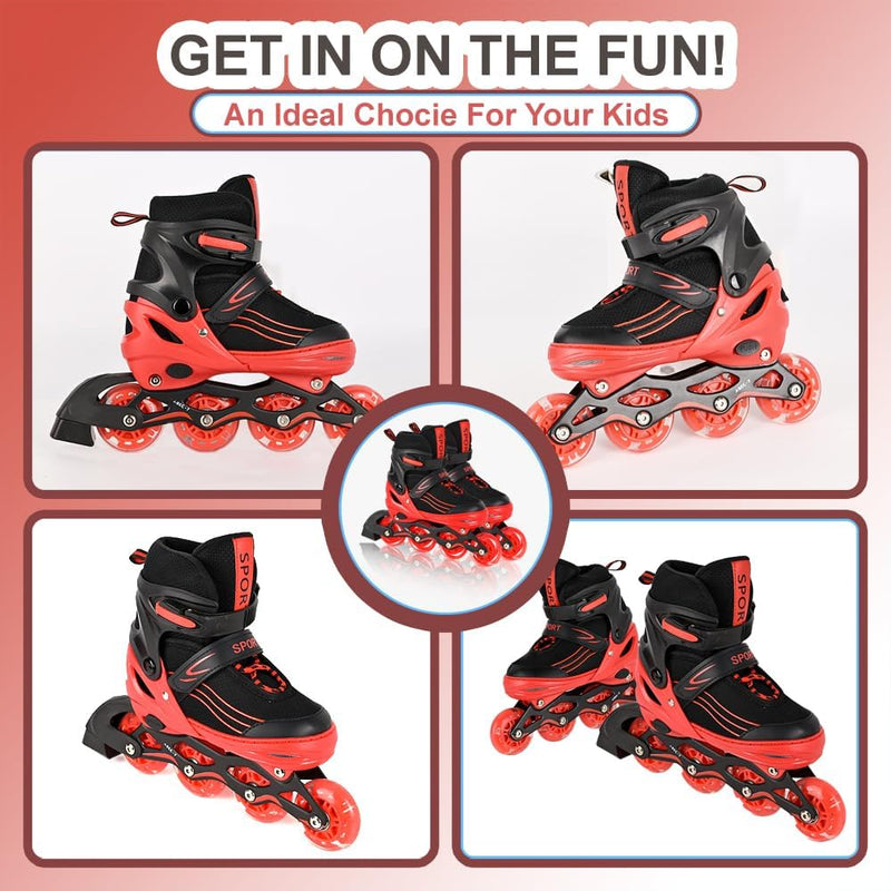 Laad afbeelding in Galerijviewer, Inlineskates voor kinderen, in grootte verstelbare inline skates voor kinderen, volwassenen, meisjes en jongens, inline skates, rolschaatsen voor binnen en buiten, rood - happygetfit.com
