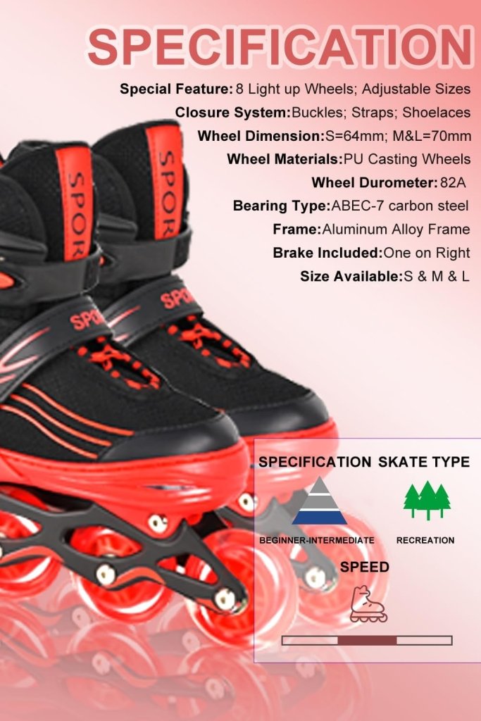 Laad afbeelding in Galerijviewer, Inlineskates voor kinderen, in grootte verstelbare inline skates voor kinderen, volwassenen, meisjes en jongens, inline skates, rolschaatsen voor binnen en buiten, rood - happygetfit.com
