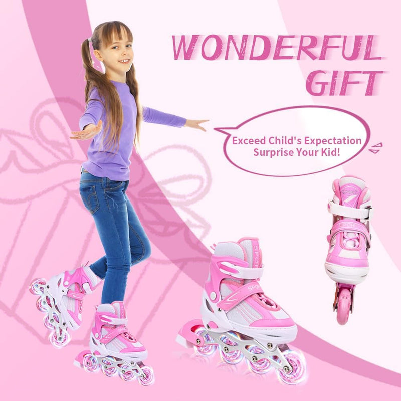 Laad afbeelding in Galerijviewer, Inlineskates voor kinderen, in grootte verstelbare inline skates voor kinderen, volwassenen, meisjes en jongens, inline skates, rolschaatsen voor binnen en buiten, sakura roze - happygetfit.com
