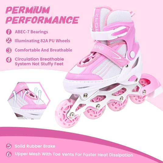 Inlineskates voor kinderen, in grootte verstelbare inline skates voor kinderen, volwassenen, meisjes en jongens, inline skates, rolschaatsen voor binnen en buiten, sakura roze - happygetfit.com