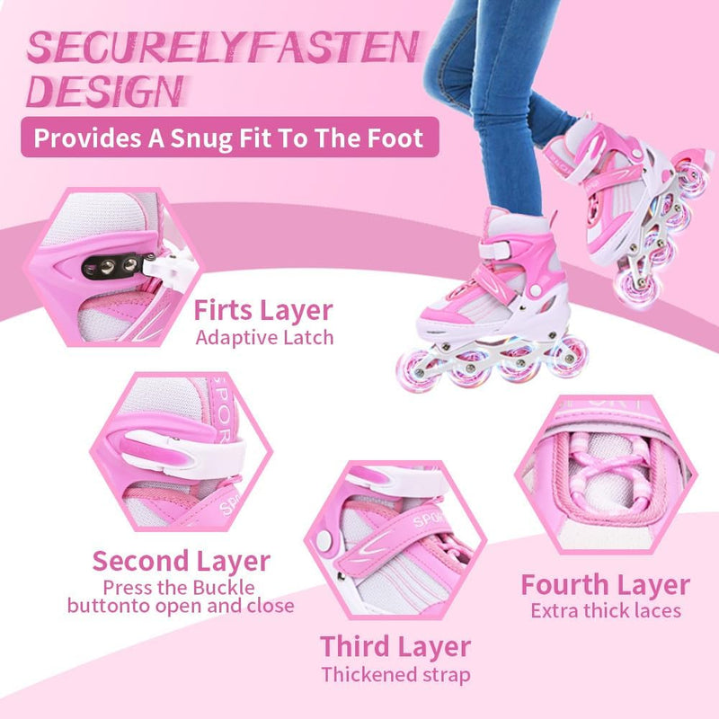 Laad afbeelding in Galerijviewer, Inlineskates voor kinderen, in grootte verstelbare inline skates voor kinderen, volwassenen, meisjes en jongens, inline skates, rolschaatsen voor binnen en buiten, sakura roze - happygetfit.com
