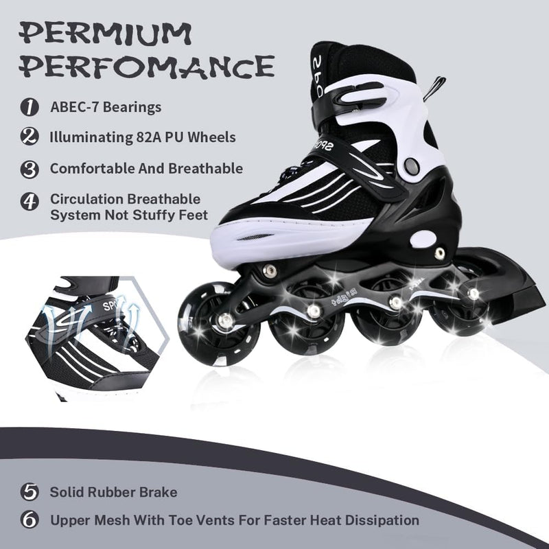 Load image into Gallery viewer, Inlineskates voor kinderen, in grootte verstelbare inline skates voor kinderen, volwassenen, meisjes en jongens, inline skates, rolschaatsen voor binnen en buiten, zwart en wit (medium) - happygetfit.com
