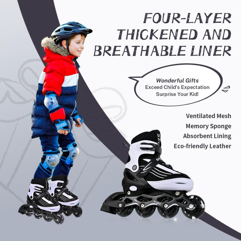 Load image into Gallery viewer, Inlineskates voor kinderen, in grootte verstelbare inline skates voor kinderen, volwassenen, meisjes en jongens, inline skates, rolschaatsen voor binnen en buiten, zwart en wit (medium) - happygetfit.com
