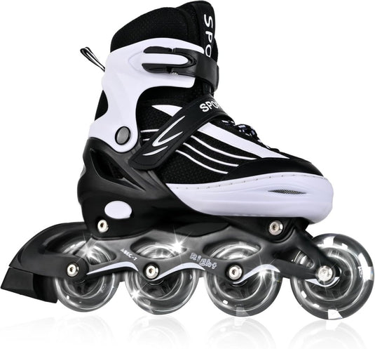 Inlineskates voor kinderen, in grootte verstelbare inline skates voor kinderen, volwassenen, meisjes en jongens, inline skates, rolschaatsen voor binnen en buiten, zwart en wit - happygetfit.com