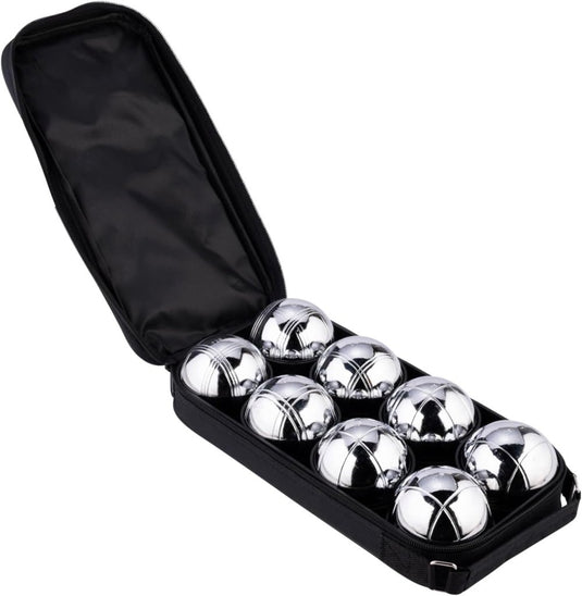 Jeu de boules set met 8 metalen ballen van 74 mm inclusief draagtas en meetlint – petanque – buitenspellen - happygetfit.com