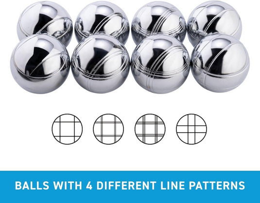 Jeu de boules set met 8 metalen ballen van 74 mm inclusief draagtas en meetlint – petanque – buitenspellen - happygetfit.com