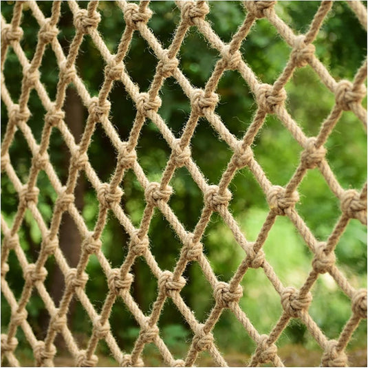 Jute veiligheidsnet – maas 10 cm – touwdikte 6 mm – touwnet voor balkon, trap, decoratie en fotowand – meerdere maten - happygetfit.com