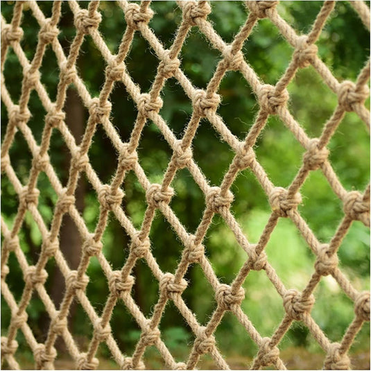 Jute veiligheidsnet – maas 10 cm – touwdikte 6 mm – touwnet voor balkon, trap, decoratie en fotowand – meerdere maten - happygetfit.com
