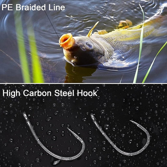 Karpervissen Haken Karpervissen Hair Rigs Boilie Rig Carp Leader Handgemaakte Karper Rigs 18 Stuks Gevlochten Lijn Vishaken met Boilie Stoppers (6810) - happygetfit.com