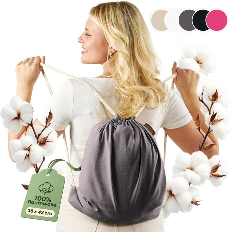 Chargez l'image dans la visionneuse de la galerie, Katoenen gymtas naturel met trekkoord 140 g/m² – sporttas – rugzak - happygetfit.com
