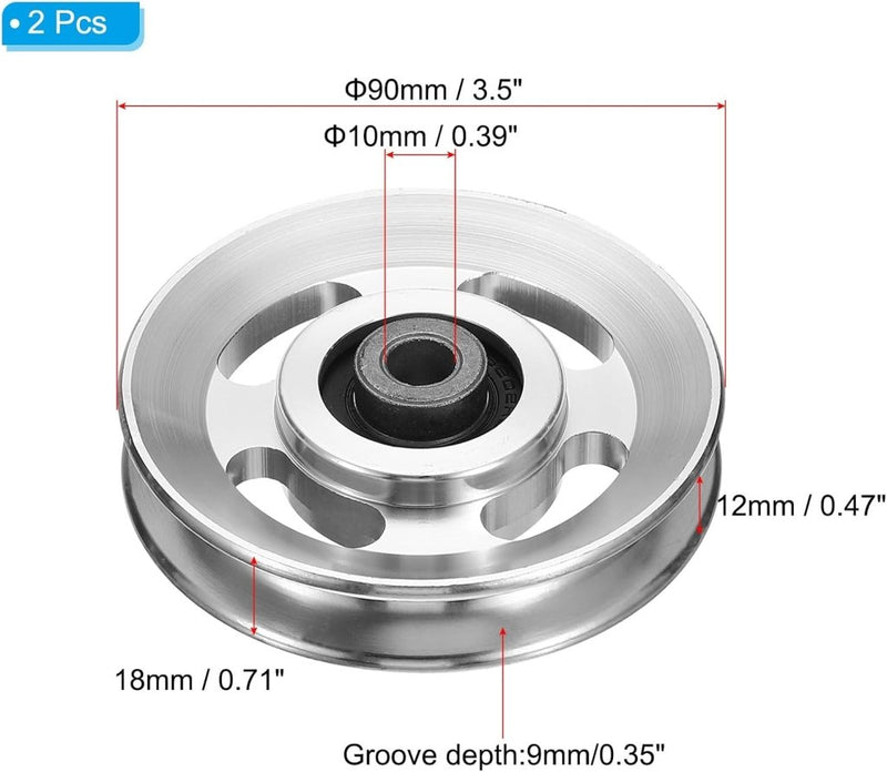 Załaduj obraz do przeglądarki galerii, Katrolwielen 2 stuks 90 mm van aluminium met 6202 lagers – kabelmachine katrollen – fitness accessoires - happygetfit.com
