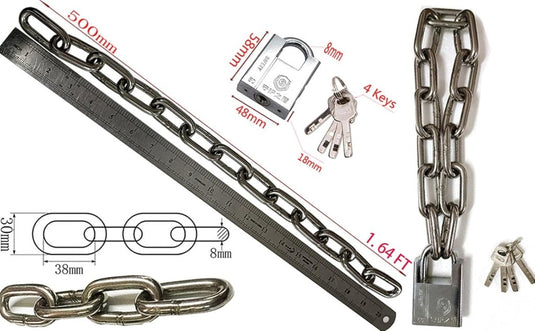 Kettingslot 8 mm zilver met hangslot en 4 sleutels - happygetfit.com
