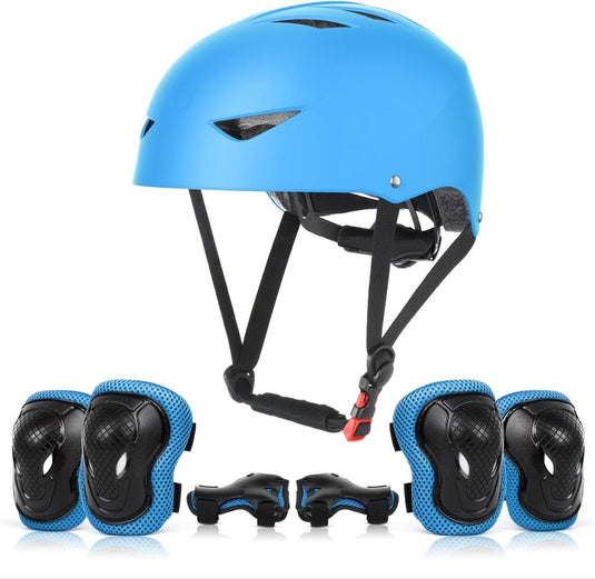 Kids Helm en Pads Set Leeftijd 5-15 Jaar Kids Skateboard Helm Kniebeschermers Elleboog Pads Pols Pads voor Roller Scooter Fietsen Schaatsen - happygetfit.com