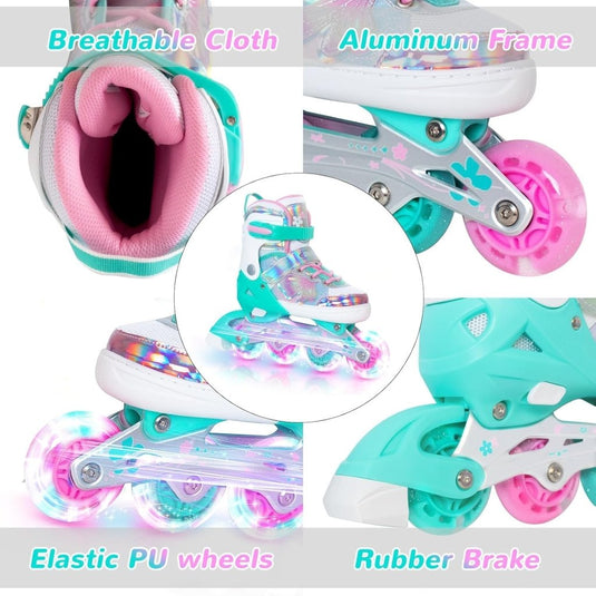 Kinder inline skates voor meisjes jongens - Blades Roller voor kinderen leeftijd 4 5 6 7- Verstelbaar All Light Up Wheel Indoor Outdoor Sport Verjaardagscadeau voor zoon en kleinzoon - happygetfit.com