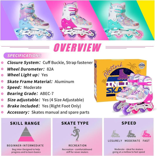Kinder inline skates voor meisjes jongens - Blades Roller voor kinderen leeftijd 4 5 6 7- Verstelbaar All Light Up Wheel Indoor Outdoor Sport Verjaardagscadeau voor zoon en kleinzoon - happygetfit.com