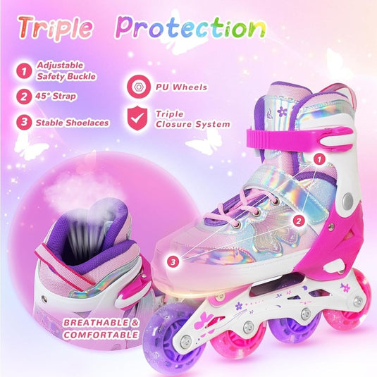 Kinder inline skates voor meisjes jongens - Blades Roller voor kinderen leeftijd 4 5 6 7- Verstelbaar All Light Up Wheel Indoor Outdoor Sport Verjaardagscadeau voor zoon en kleinzoon - happygetfit.com