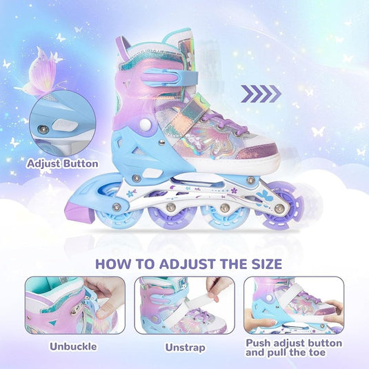 Kinder inline skates voor meisjes jongens - Blades Roller voor kinderen leeftijd 4 5 6 7- Verstelbaar All Light Up Wheel Indoor Outdoor Sport Verjaardagscadeau voor zoon en kleinzoon - happygetfit.com