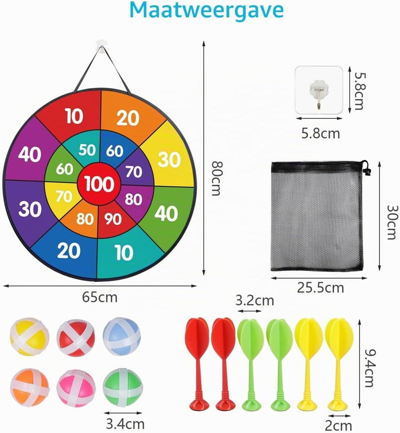 Załaduj obraz w przeglądarce galerii, Kinderdartspel 66 cm met dubbelzijdig dierenbord, 6 kleefballen en 6 dartpijlen – mikvaardigheid – speelplezier - happygetfit.com
