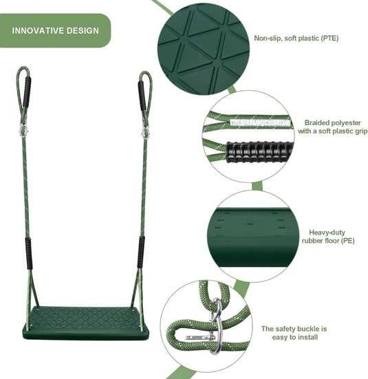 Kinderschommel met verstelbare touwen 130-200 cm tot 150 kg groen – schommelzitje – binnen en buiten - happygetfit.com