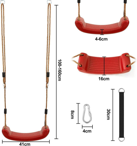 Kinderschommel met verstelbare touwen hangriemen en karabijnhaken rood – schommelzitje – binnen en buiten - happygetfit.com