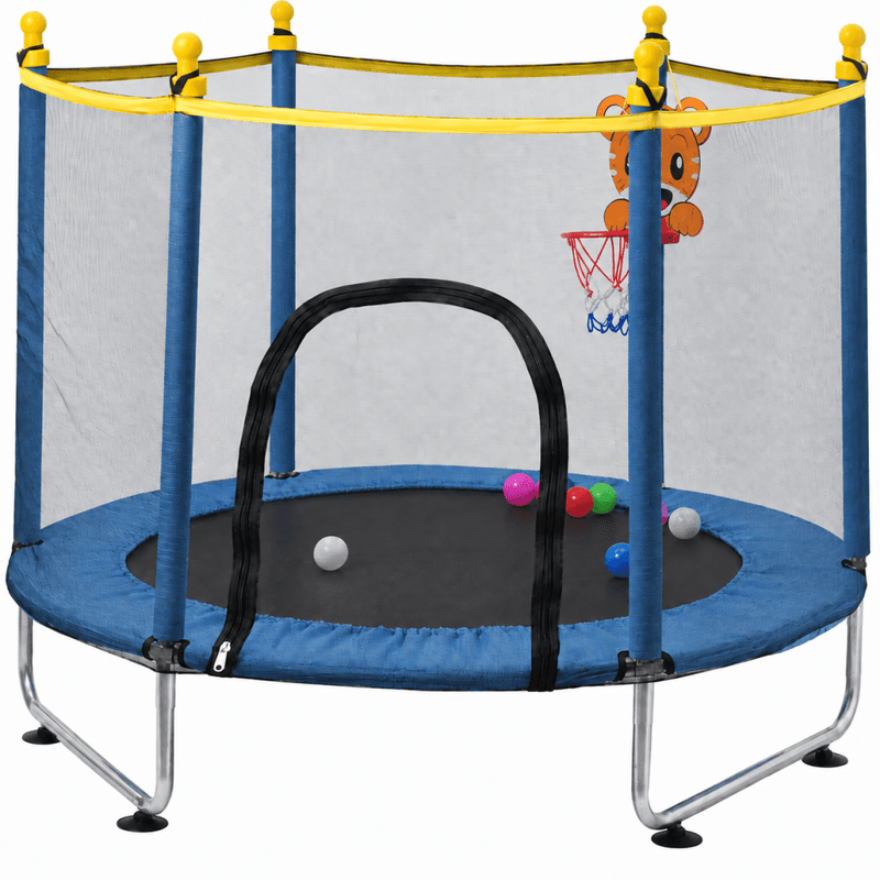 Load image into Gallery viewer, Kindertrampoline 140 cm met veiligheidsnet en basketbalmand blauw – trampoline – indoor outdoor speeltoestel - happygetfit.com
