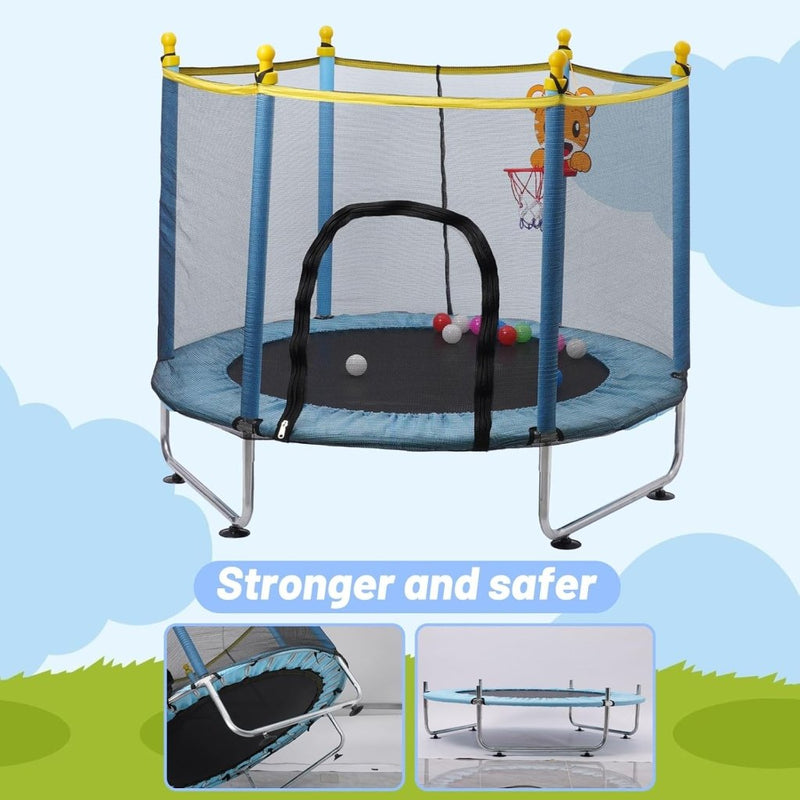 Load image into Gallery viewer, Kindertrampoline 140 cm met veiligheidsnet en basketbalmand blauw – trampoline – indoor outdoor speeltoestel - happygetfit.com
