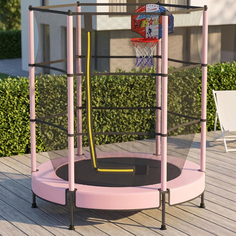 Laden Sie das Bild in Galerie -Viewer, Kindertrampoline 145 cm met veiligheidsnet en verstelbare basketbalmand – trampoline – indoor outdoor - happygetfit.com
