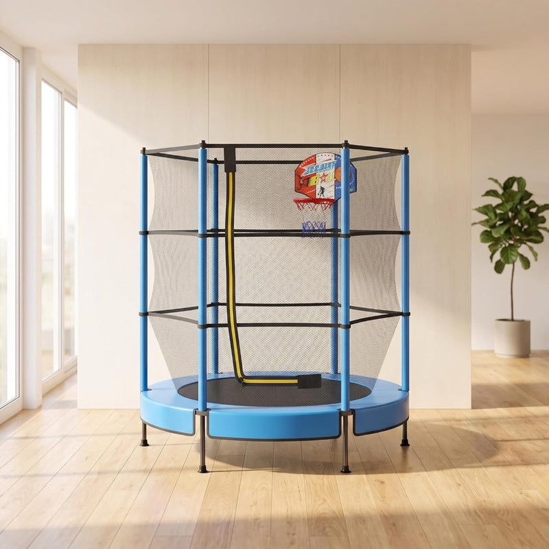 Laden Sie das Bild in Galerie -Viewer, Kindertrampoline 145 cm met veiligheidsnet en verstelbare basketbalmand – trampoline – indoor outdoor - happygetfit.com
