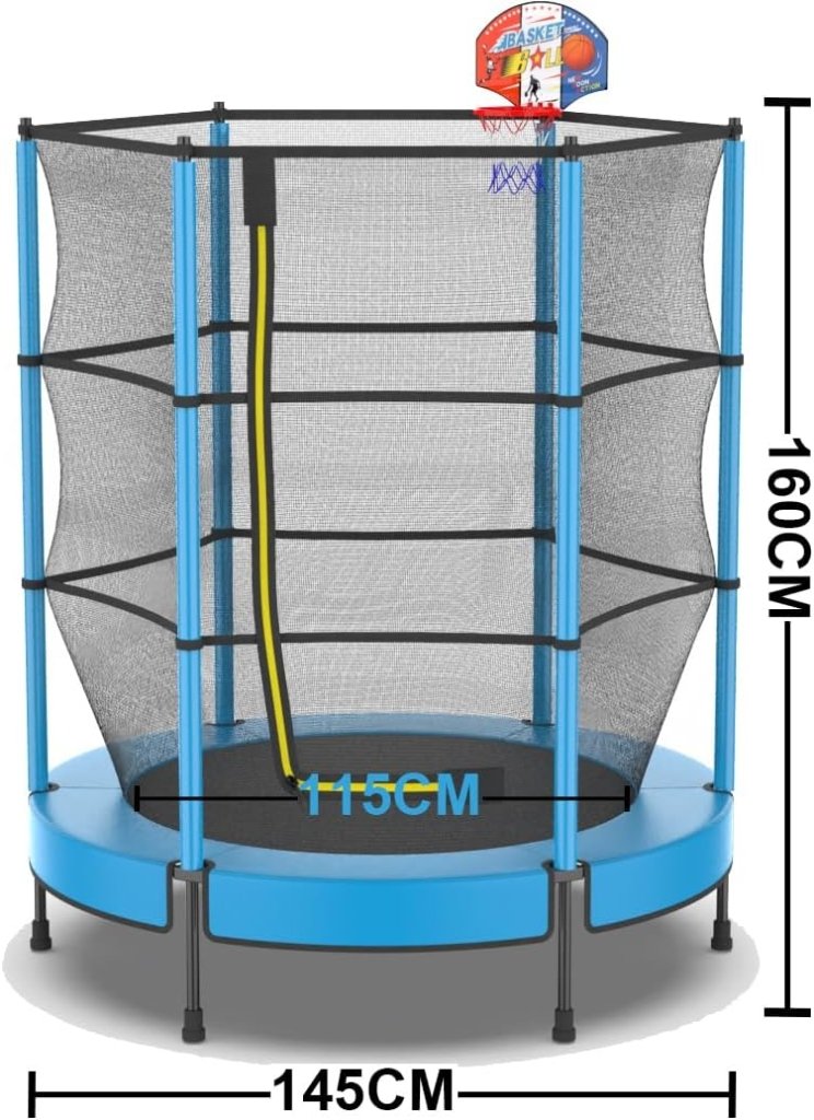 Laden Sie das Bild in Galerie -Viewer, Kindertrampoline 145 cm met veiligheidsnet en verstelbare basketbalmand – trampoline – indoor outdoor - happygetfit.com
