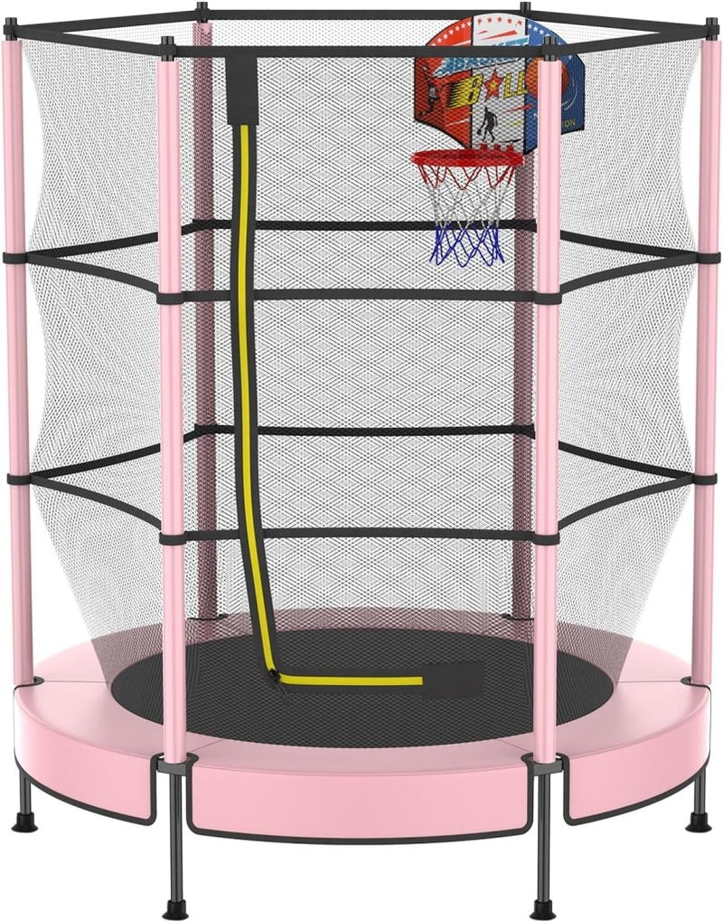 Laden Sie das Bild in Galerie -Viewer, Kindertrampoline 145 cm met veiligheidsnet en verstelbare basketbalmand – trampoline – indoor outdoor - happygetfit.com
