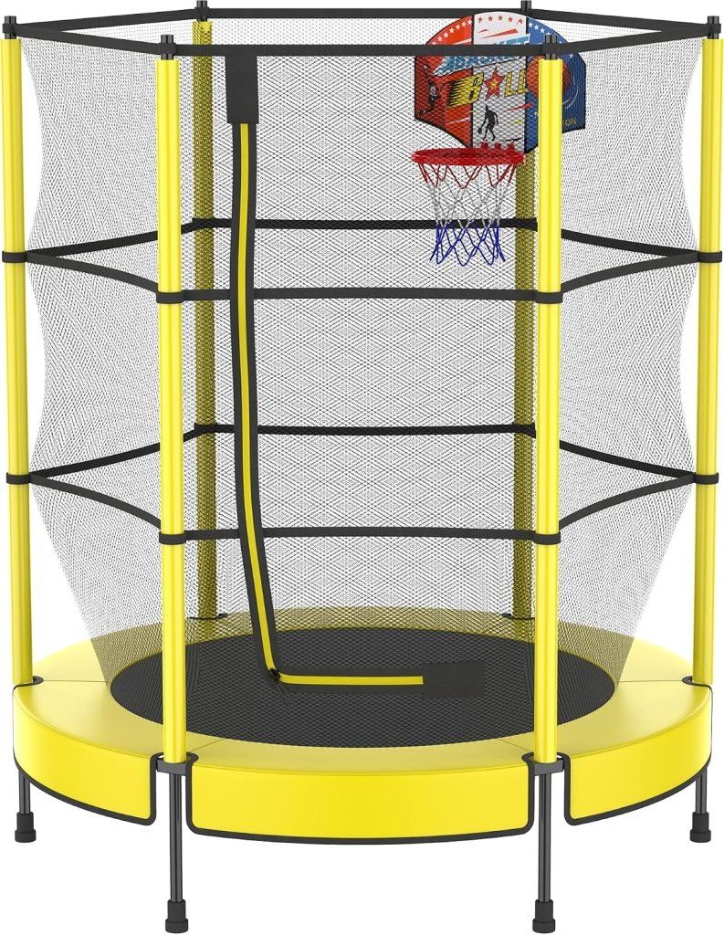 Laden Sie das Bild in Galerie -Viewer, Kindertrampoline 145 cm met veiligheidsnet en verstelbare basketbalmand – trampoline – indoor outdoor - happygetfit.com
