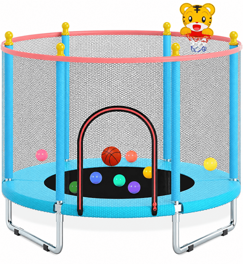 Chargez l'image dans la visionneuse de la galerie, Kindertrampoline 150 cm met veiligheidsnet en basketbalmand tot 200 kg – trampoline – indoor outdoor - happygetfit.com
